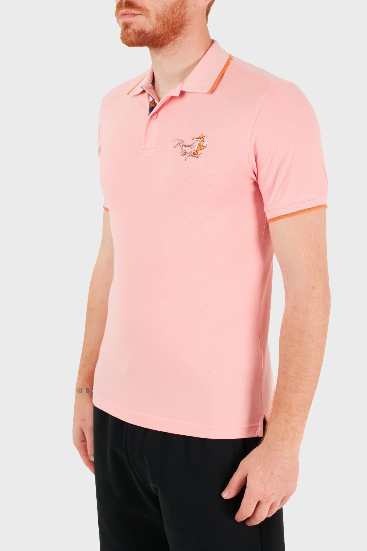 Ruck & Maul Pamuklu Düğmeli T Shirt Erkek Polo RMM01000716 PEMBE