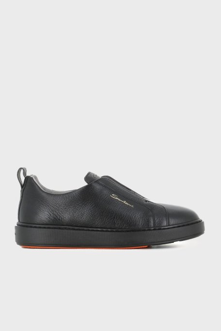 Santoni Logolu Deri Sneaker Erkek Ayakkabı MBCD21995NEAKAUAN01 SİYAH - 7