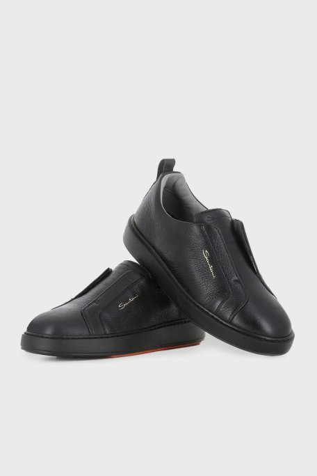 Santoni Logolu Deri Sneaker Erkek Ayakkabı MBCD21995NEAKAUAN01 SİYAH - 9