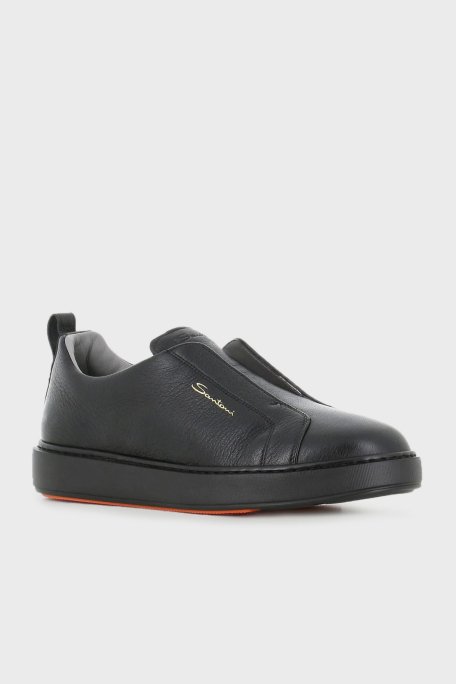 Santoni Logolu Deri Sneaker Erkek Ayakkabı MBCD21995NEAKAUAN01 SİYAH - 10