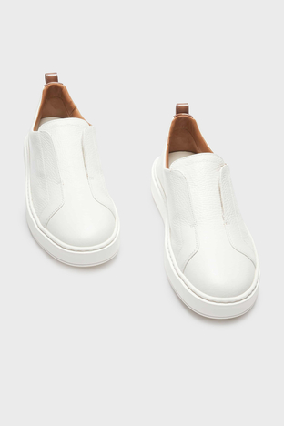Santoni - Santoni Logolu Hakiki Deri Kalın Tabanlı Slip-On Sneaker Erkek Ayakkabı MBCD21995BARTLLDI50 BEYAZ (1)
