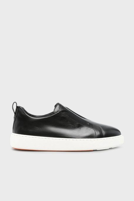 Santoni Logolu Hakiki Deri Kalın Tabanlı Slip-On Sneaker Erkek Ayakkabı MBCD21995BARTMVIN01 SİYAH - 5