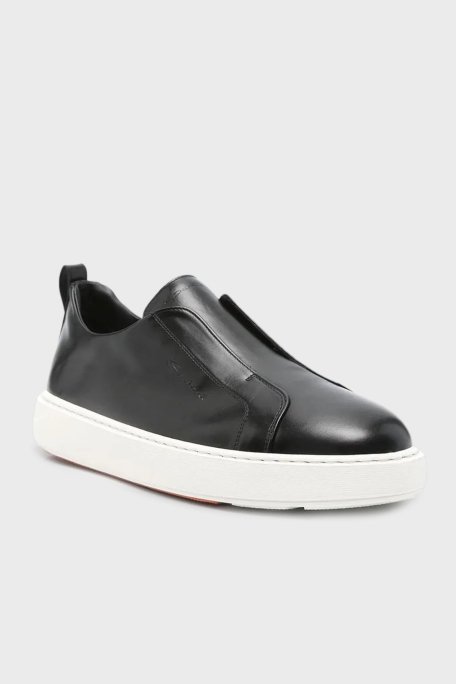 Santoni Logolu Hakiki Deri Kalın Tabanlı Slip-On Sneaker Erkek Ayakkabı MBCD21995BARTMVIN01 SİYAH - 6