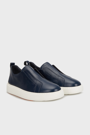 Santoni - Santoni Logolu Hakiki Deri Kalın Tabanlı Slip-On Sneaker Erkek Ayakkabı MBCD21995BARTMVIU55 LACİVERT (1)