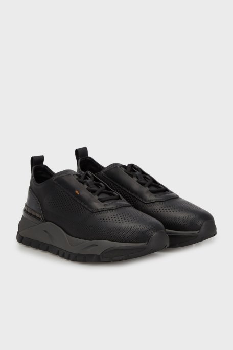 Santoni Logolu Hakiki Deri Sneaker Erkek Ayakkabı MBIH21976SBNNNIGN01 SİYAH - 7