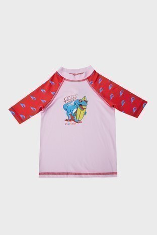 Slipstop - Slipstop Beach Boys Desenli Uv Korumalı Sıfır Yaka Mayo Erkek Çocuk T Shirt ST22120046 KIRMIZI-PEMBE