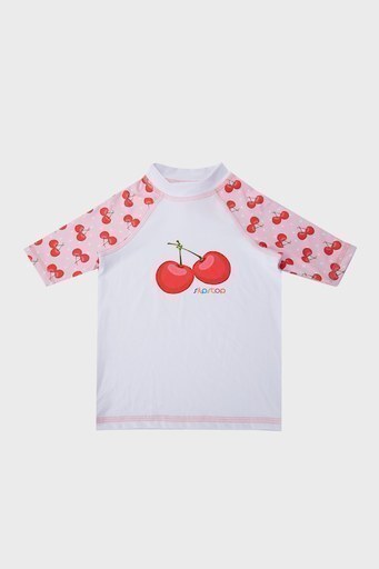 Slipstop Cherry Desenli Uv Korumalı Sıfır Yaka Mayo Kız Çocuk T Shirt ST21110026 PEMBE