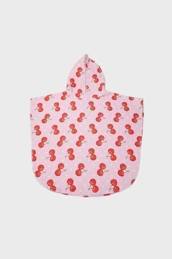 Slipstop Cherry Pamuklu Desenli Kapüşonlu Havlu Kız Çocuk Panço SH21110053 PEMBE