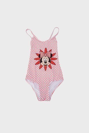Slipstop - Slipstop Posy Minnie Mouse Desenli Sırt Detaylı Kız Çocuk Mayo SM21110184 BEYAZ-KIRMIZI