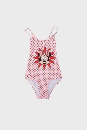 Slipstop Posy Minnie Mouse Desenli Sırt Detaylı Kız Çocuk Mayo SM21110184 BEYAZ-KIRMIZI
