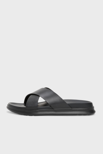 Tommy Hilfiger % 100 Deri Çapraz Çift Bantlı Erkek Sandalet FM0FM05358 BDS SİYAH - 3