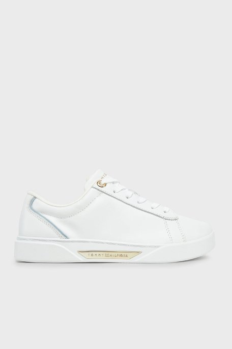 Tommy Hilfiger % 100 Deri Logolu Sneaker Bayan Ayakkabı FW0FW08642 YBS BEYAZ - 1