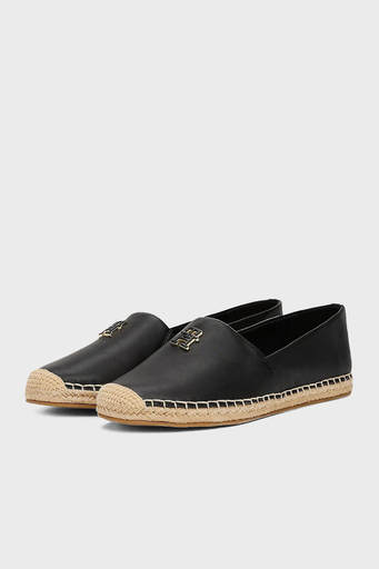Tommy Hilfiger % 100 Deri Yuvarlak Burun Bayan Espadril FW0FW08540 BDS SİYAH - 4