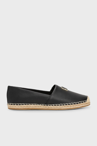 Tommy Hilfiger % 100 Deri Yuvarlak Burun Bayan Espadril FW0FW08540 BDS SİYAH - 1