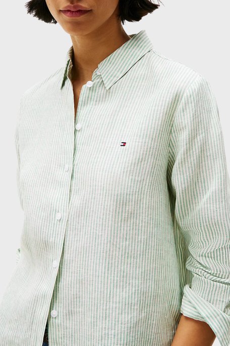 Tommy Hilfiger % 100 Keten Regular Fit Düz Yaka Bayan Gömlek WW0WW44679 0CF AÇIK YEŞİL - 4