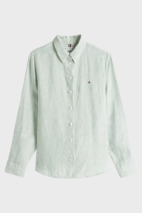 Tommy Hilfiger % 100 Keten Regular Fit Düz Yaka Bayan Gömlek WW0WW44679 0CF AÇIK YEŞİL - 5