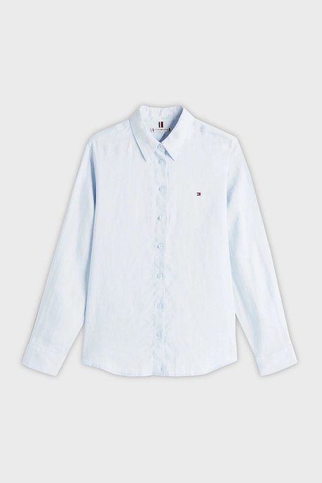 Tommy Hilfiger % 100 Keten Regular Fit Düz Yaka Bayan Gömlek WW0WW44679 C1O AÇIK MAVİ - 8