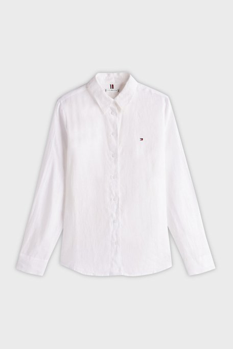 Tommy Hilfiger % 100 Keten Regular Fit Düz Yaka Bayan Gömlek WW0WW44679 YCF BEYAZ - 10