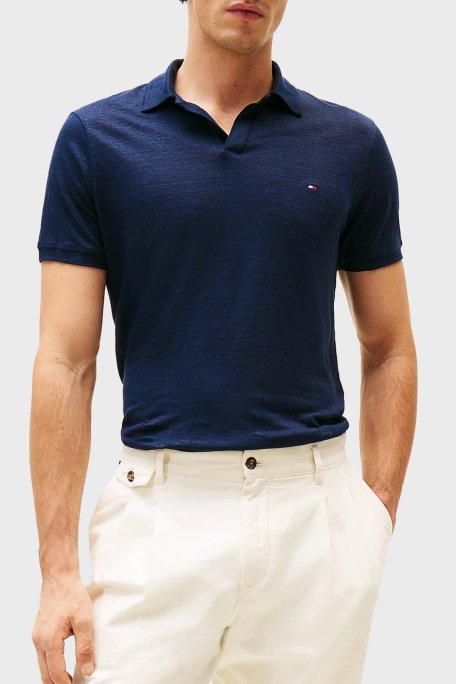 Tommy Hilfiger % 100 Keten Regular Fit Erkek Polo Yaka T Shirt MW0MW38476 DW5 LACİVERT - 1