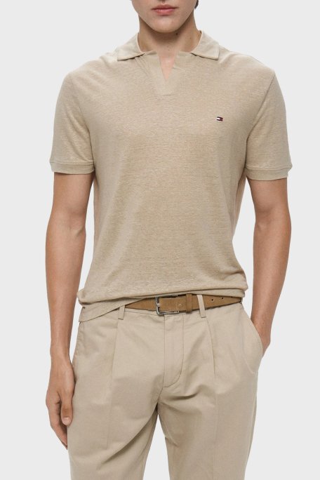 Tommy Hilfiger % 100 Keten Regular Fit Erkek Polo Yaka T Shirt MW0MW38476 RBT KUM - 1