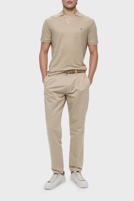 Tommy Hilfiger % 100 Keten Regular Fit Erkek Polo Yaka T Shirt MW0MW38476 RBT KUM - 2