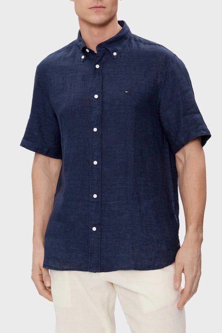Tommy Hilfiger % 100 Keten Regular Fit Kısa Kollu Erkek Gömlek MW0MW35207 DCC LACİVERT - 1