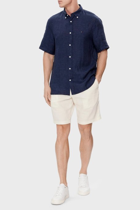Tommy Hilfiger % 100 Keten Regular Fit Kısa Kollu Erkek Gömlek MW0MW35207 DCC LACİVERT - 2