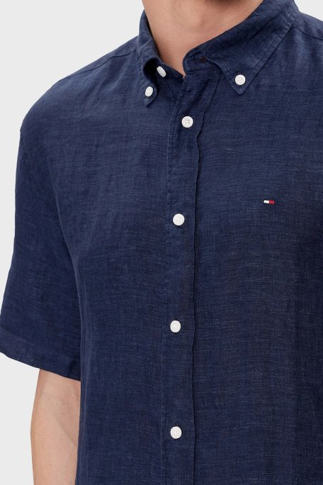 Tommy Hilfiger % 100 Keten Regular Fit Kısa Kollu Erkek Gömlek MW0MW35207 DCC LACİVERT - 4