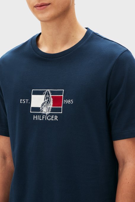 Tommy Hilfiger % 100 Pamuk Regular Fit Bisiklet Yaka Logolu Erkek T Shirt MW0MW38628 DAF LACİVERT - 5