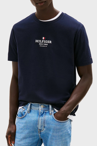 Tommy Hilfiger % 100 Pamuk Regular Fit Bisiklet Yaka Logolu Erkek T Shirt MW0MW38980 DW5 LACİVERT - 1