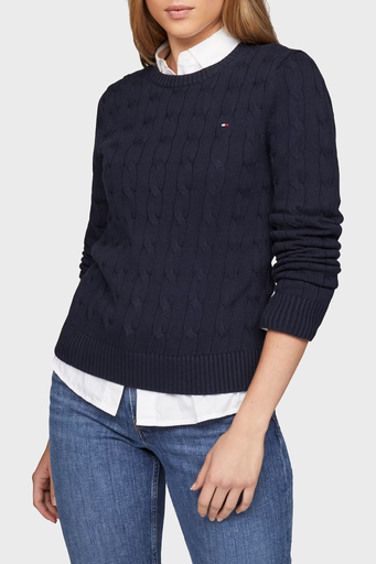 Tommy Hilfiger % 100 Pamuk Regular Fit Bisiklet Yaka Örme Bayan Kazak WW0WW45207 C1G LACİVERT - 1