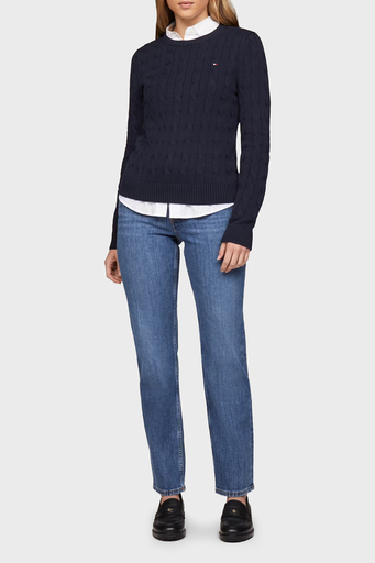 Tommy Hilfiger % 100 Pamuk Regular Fit Bisiklet Yaka Örme Bayan Kazak WW0WW45207 C1G LACİVERT - 3