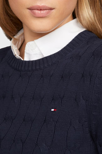 Tommy Hilfiger % 100 Pamuk Regular Fit Bisiklet Yaka Örme Bayan Kazak WW0WW45207 C1G LACİVERT - 4