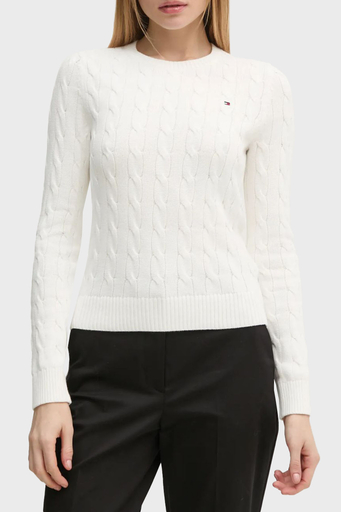 Tommy Hilfiger % 100 Pamuk Regular Fit Bisiklet Yaka Örme Bayan Kazak WW0WW45207 YBL BEYAZ - 1