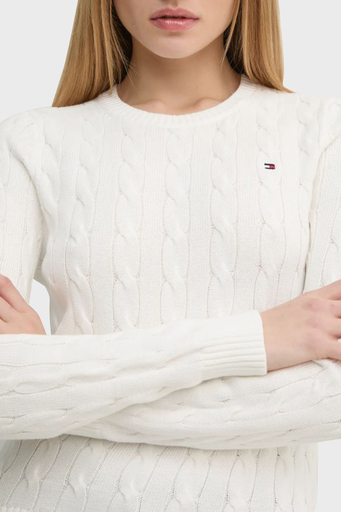 Tommy Hilfiger % 100 Pamuk Regular Fit Bisiklet Yaka Örme Bayan Kazak WW0WW45207 YBL BEYAZ - 3