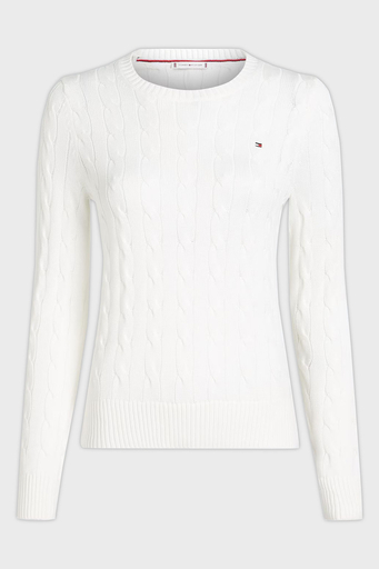 Tommy Hilfiger % 100 Pamuk Regular Fit Bisiklet Yaka Örme Bayan Kazak WW0WW45207 YBL BEYAZ - 4