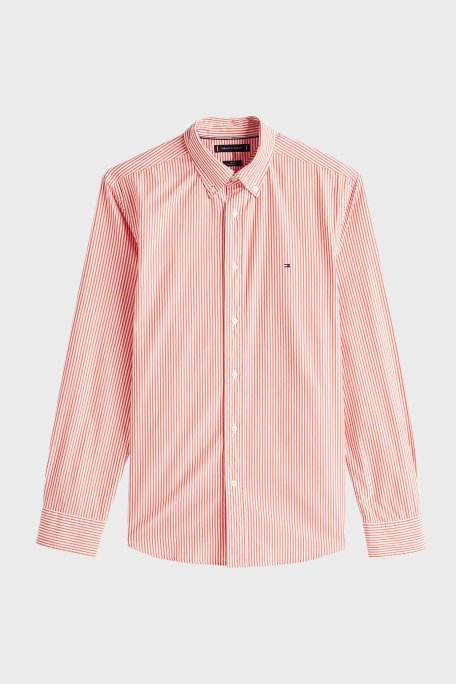 Tommy Hilfiger % 100 Pamuk Regular Fit Çizgili Düğmeli Yaka Erkek Gömlek MW0MW37549 0DM Orange-Beyaz - 5