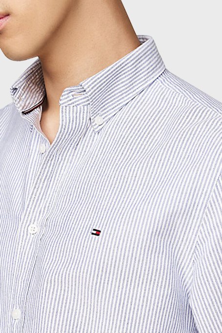 Tommy Hilfiger % 100 Pamuk Regular Fit Çizgili Erkek Gömlek MW0MW36238 0A8 MAVİ - 4