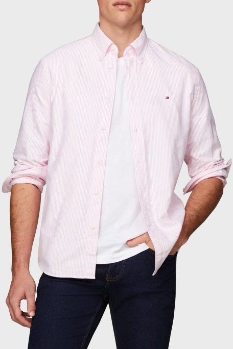 Tommy Hilfiger % 100 Pamuk Regular Fit Çizgili Erkek Gömlek MW0MW36238 0D1 PEMBE-BEYAZ - 1