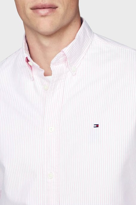 Tommy Hilfiger % 100 Pamuk Regular Fit Çizgili Erkek Gömlek MW0MW36238 0D1 PEMBE-BEYAZ - 4