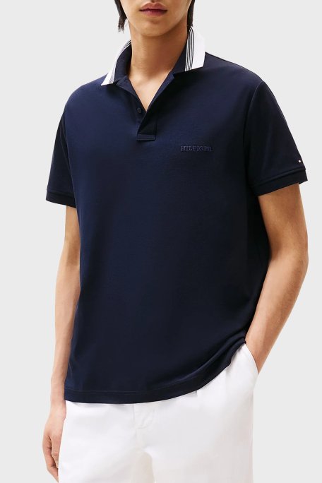 Tommy Hilfiger % 100 Pamuk Regular Fit Düğmeli Çizgili Erkek Polo Yaka T Shirt MW0MW38466 DW5 LACİVERT - 1