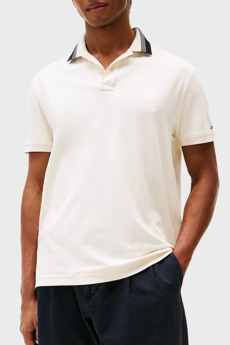Tommy Hilfiger % 100 Pamuk Regular Fit Düğmeli Çizgili Erkek Polo Yaka T Shirt MW0MW38466 Z00 AÇIK BEJ - 1