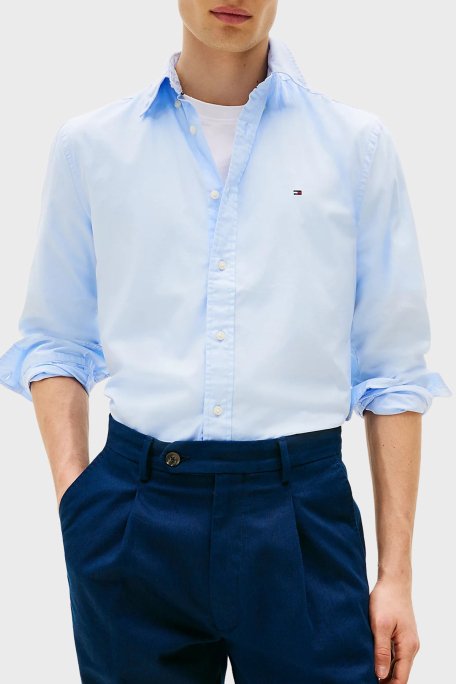 Tommy Hilfiger % 100 Pamuk Regular Fit Düğmeli Yaka Erkek Gömlek MW0MW39988 C3Q AÇIK MAVİ - 1
