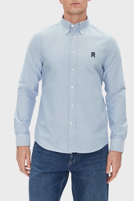 Tommy Hilfiger % 100 Pamuk Regular Fit Düğmeli Yaka Logolu Erkek Gömlek MW0MW39235 0GZ AÇIK MAVİ - 1