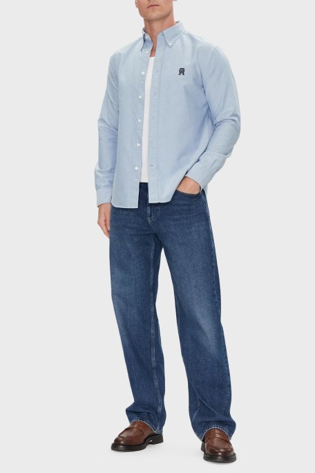 Tommy Hilfiger % 100 Pamuk Regular Fit Düğmeli Yaka Logolu Erkek Gömlek MW0MW39235 0GZ AÇIK MAVİ - 2