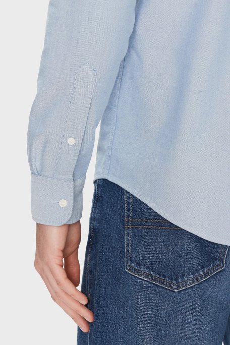 Tommy Hilfiger % 100 Pamuk Regular Fit Düğmeli Yaka Logolu Erkek Gömlek MW0MW39235 0GZ AÇIK MAVİ - 4