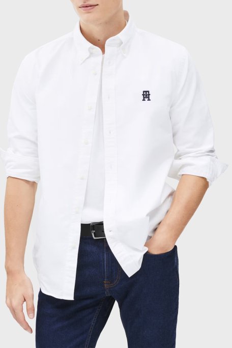 Tommy Hilfiger % 100 Pamuk Regular Fit Düğmeli Yaka Logolu Erkek Gömlek MW0MW39235 YCF BEYAZ - 1