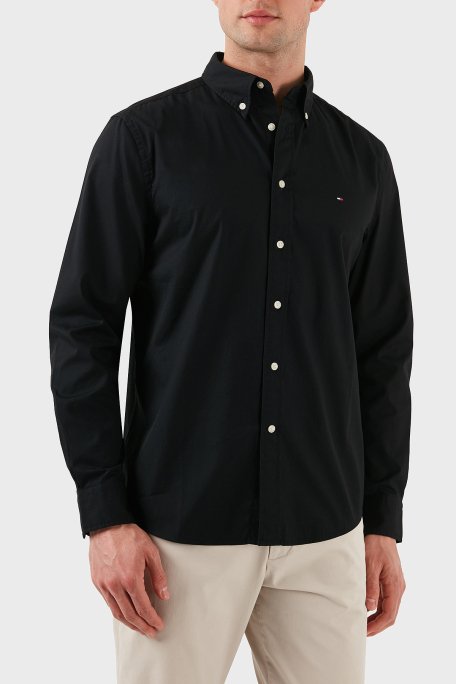 Tommy Hilfiger% 100 Pamuk Regular Fit Düğmeli Yaka Logolu Erkek Gömlek MW0MW39988 BDS SİYAH - 1