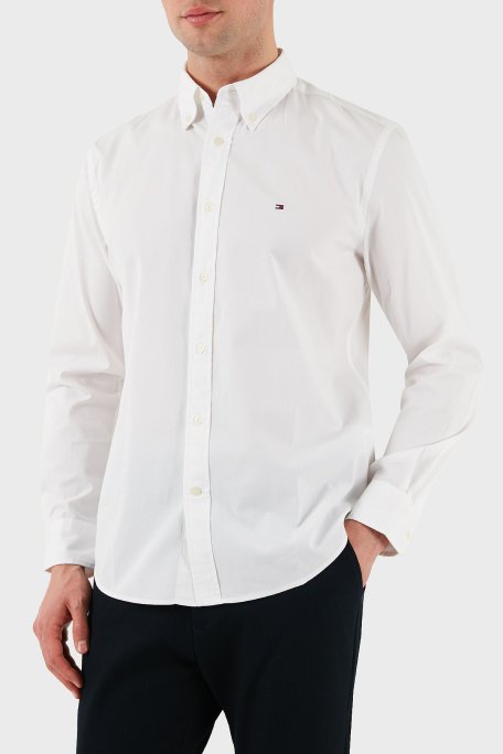 Tommy Hilfiger % 100 Pamuk Regular Fit Düğmeli Yaka Logolu Erkek Gömlek MW0MW39988 YBR BEYAZ - 1