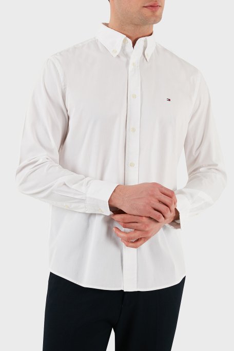 Tommy Hilfiger % 100 Pamuk Regular Fit Düğmeli Yaka Logolu Erkek Gömlek MW0MW39988 YBR BEYAZ - 4